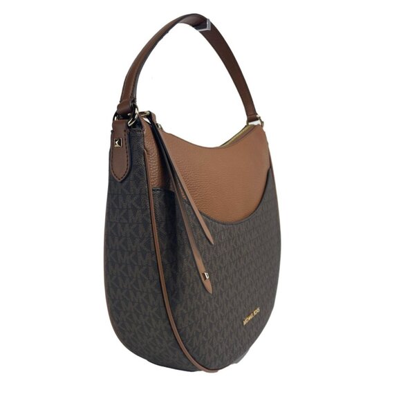 NEW Michael Kors Large Dover Half Moon Crossbody Bag Brown PVC/Leather Shoulder - Picture 4 of 5